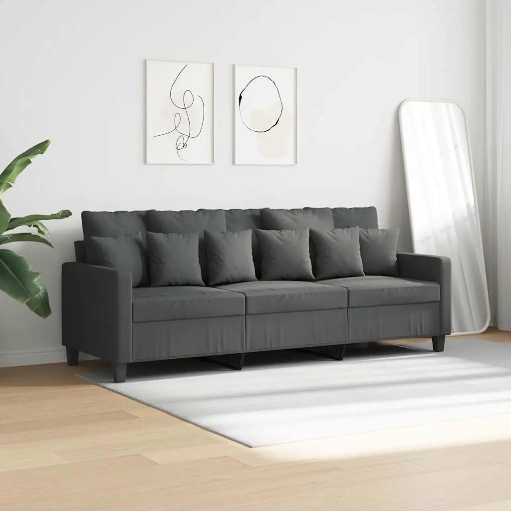 3-Seater Sofa Dark Grey 180cm Living Room Couch Fabric Upholstered Furniture