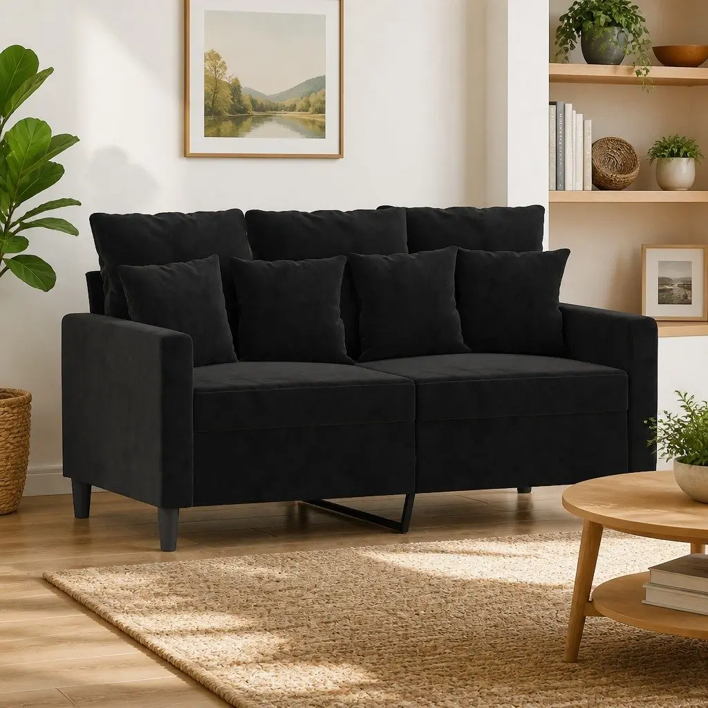 2-Seater Sofa Velvet Upholstered Black 120cm Modern Lounge Couch