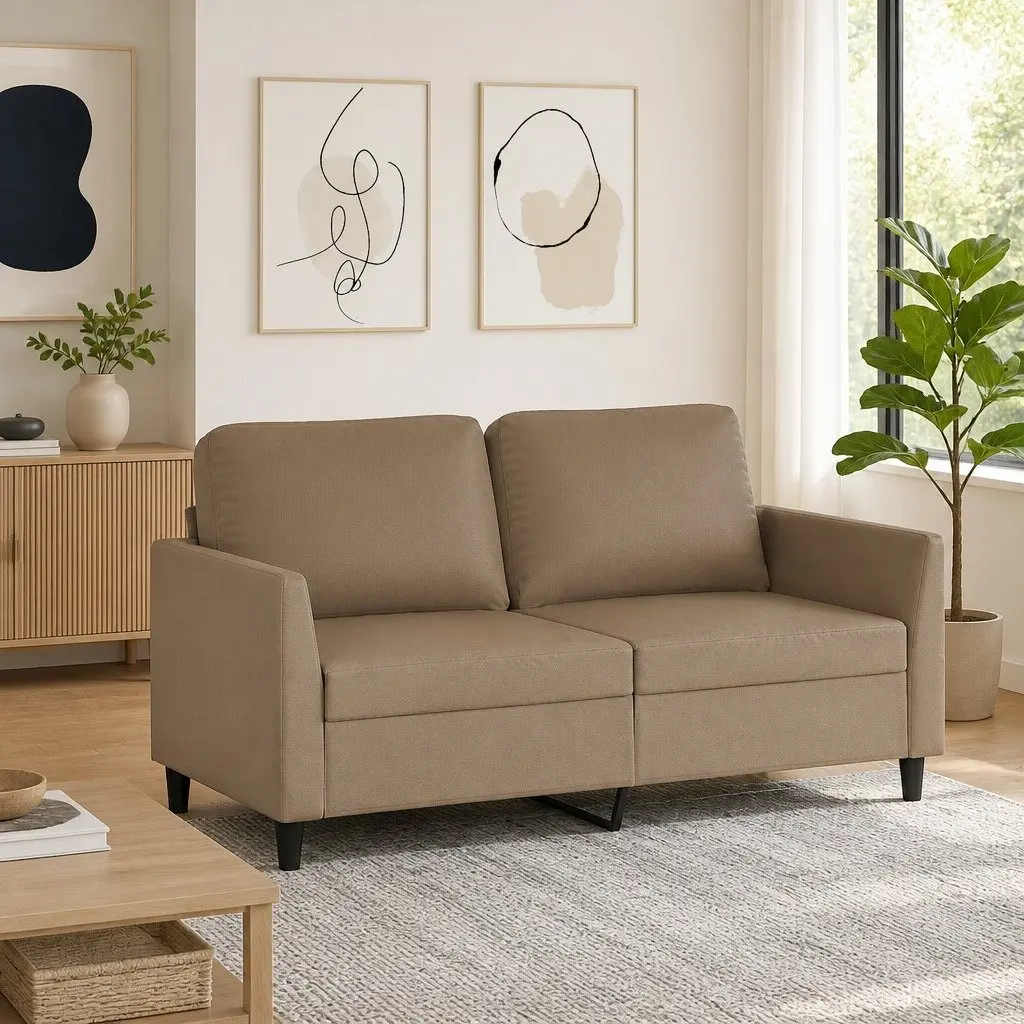2-Seater Sofa Faux Leather 140cm Brown Modern Lounge Couch