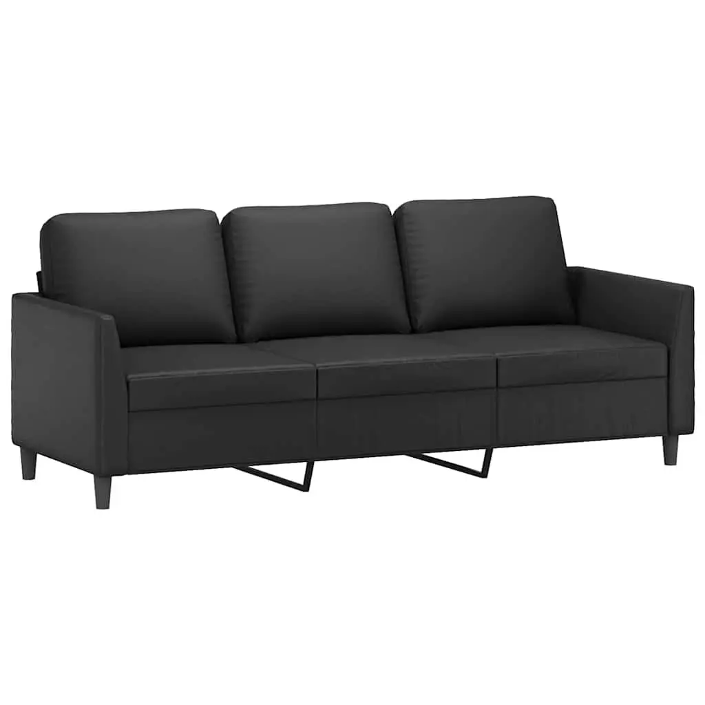 3SeaterCouchFauxLeatherBlack180cmModernLoungeFurniture
