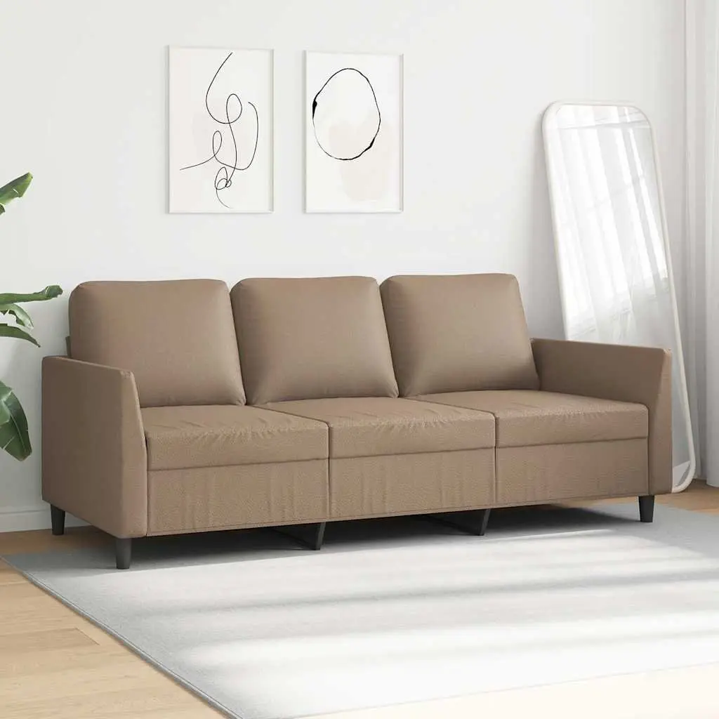 3-Seater Sofa Cappuccino Faux Leather Couch 180cm Living Room Lounge Settee