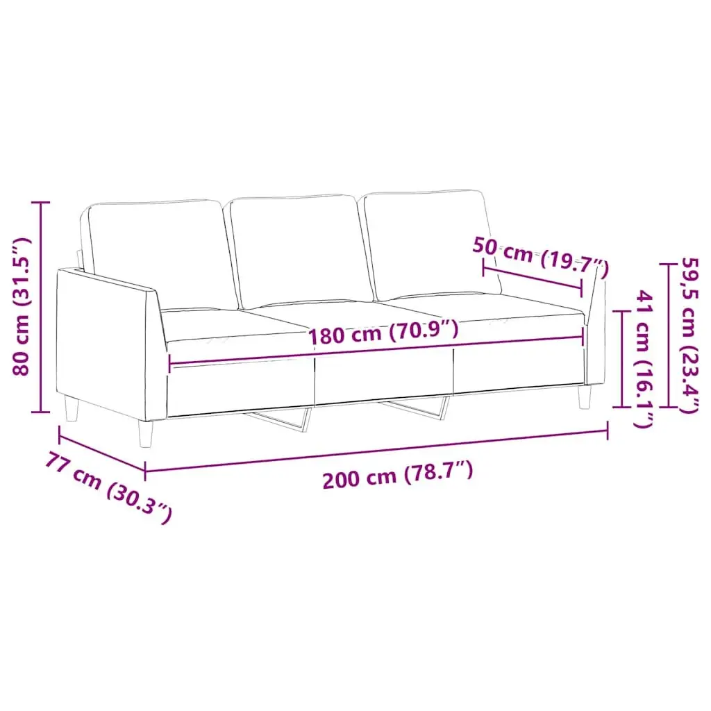 3-Seater Sofa Cappuccino Faux Leather Couch 180cm Living Room Lounge Settee