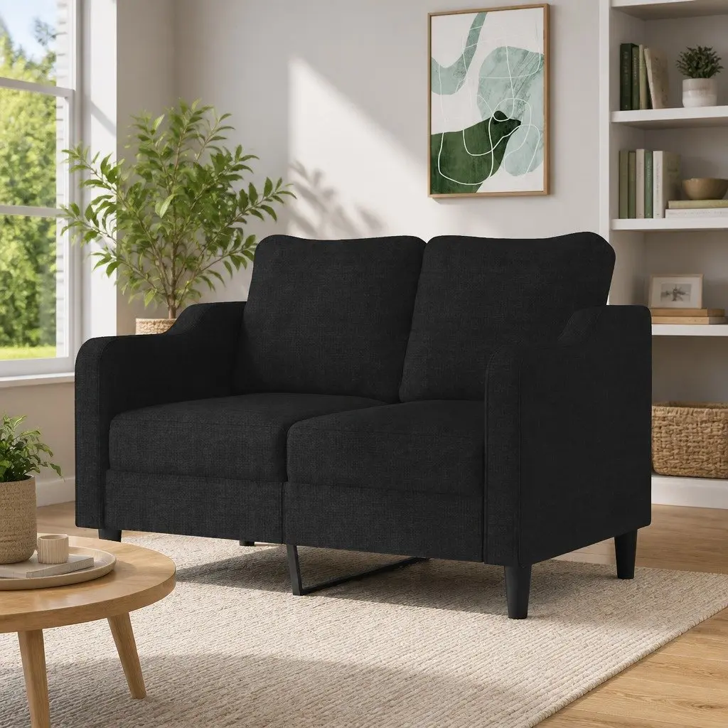 2-Seater Sofa Black Fabric 120cm Modern Living Room Couch Lounge Seat