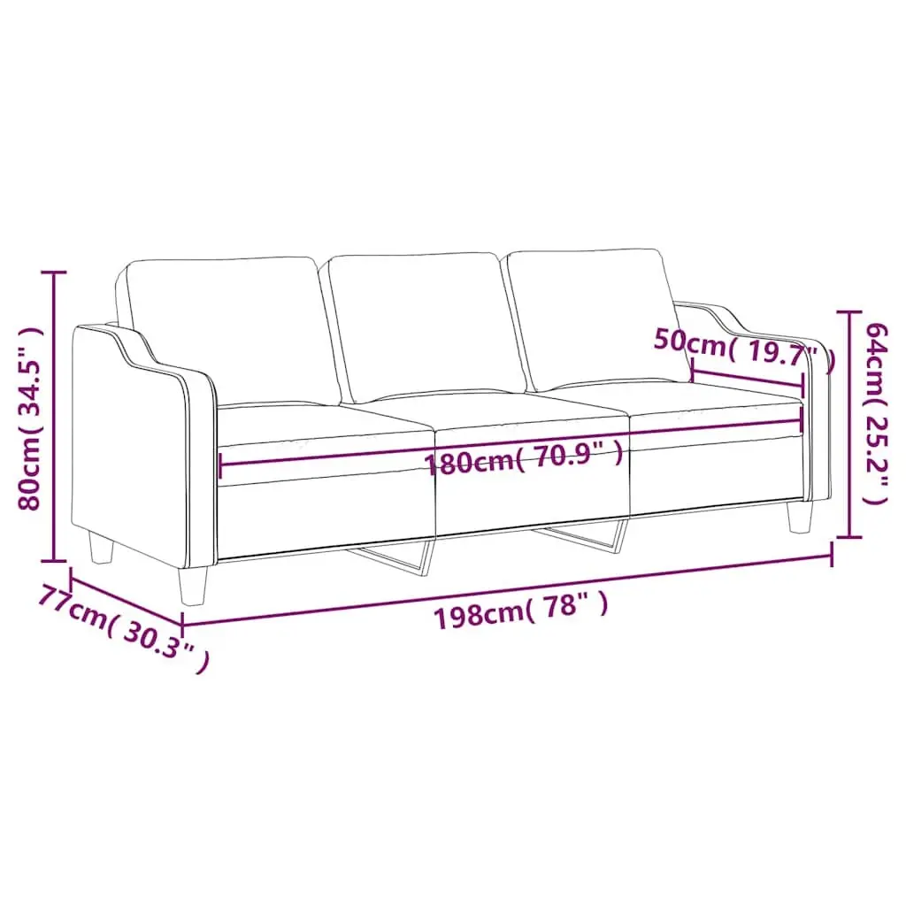 3-Seater Sofa Fabric Upholstered 180cm Black Living Room Couch