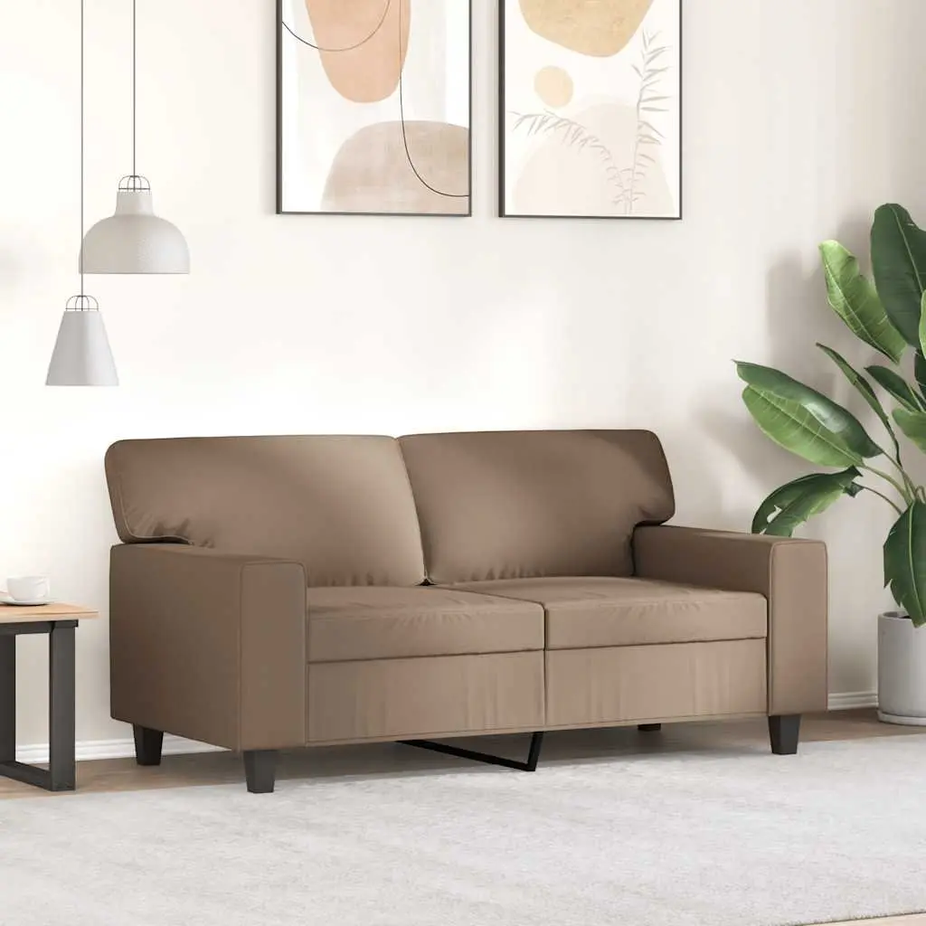 2-Seater Sofa Brown Faux Leather Modern Lounge Couch Living Room Furniture