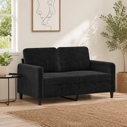 Practical 2-Seater Sofa in Black Velvet - Ideal for Living Rooms