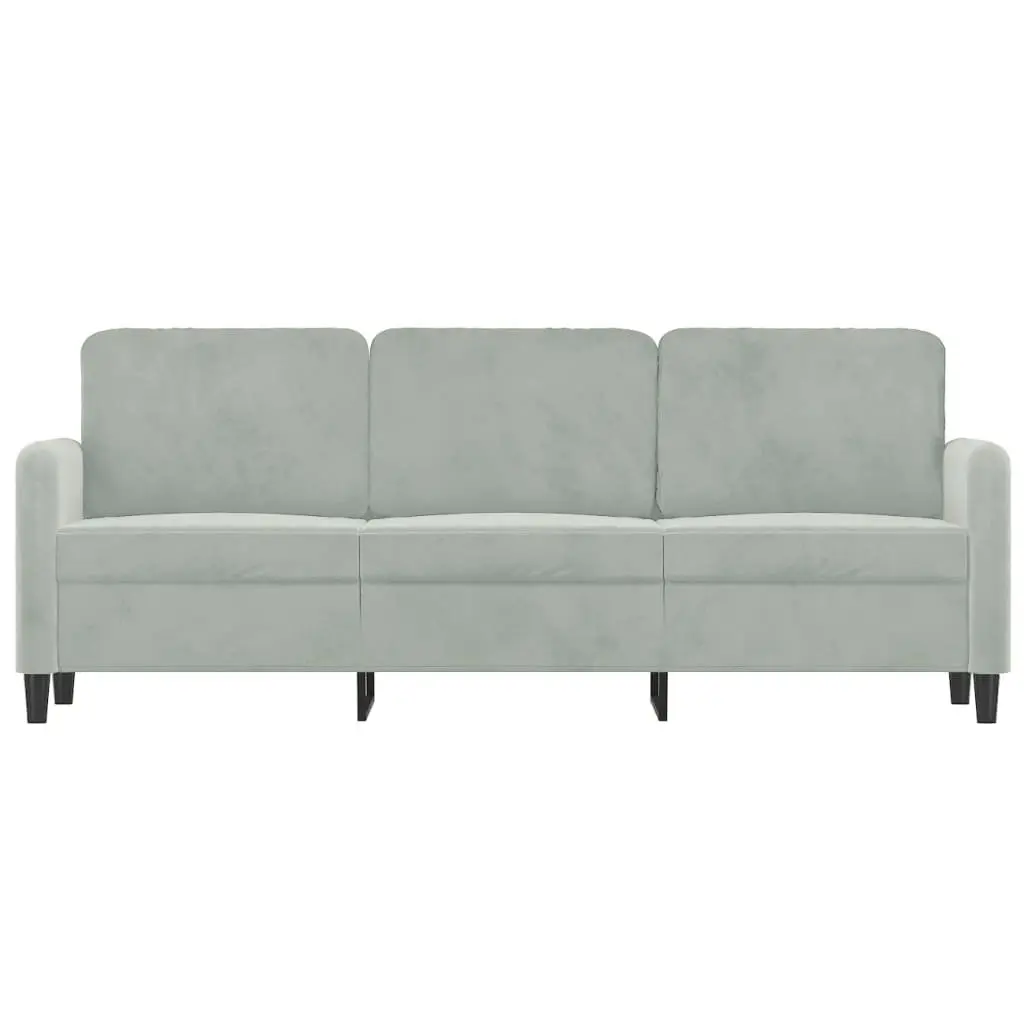 3-Seater Sofa Grey Velvet 180cm Living Room Couch Padded Armrests Modern Design