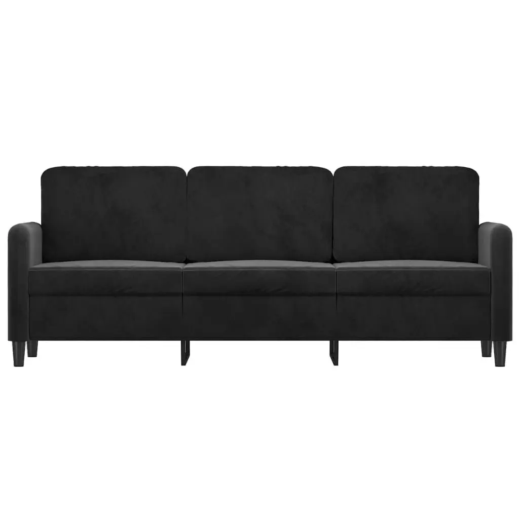 3-Seater Sofa Black 180cm Modern Living Room Couch Velvet Padded Armrest