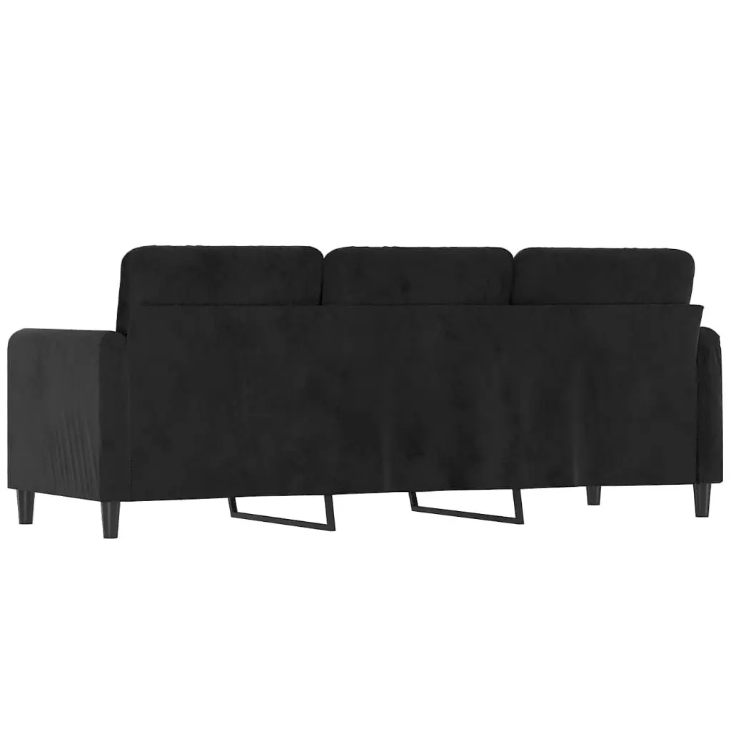 3-Seater Sofa Black 180cm Modern Living Room Couch Velvet Padded Armrest