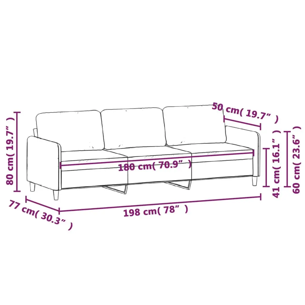 3-Seater Sofa Black 180cm Modern Living Room Couch Velvet Padded Armrest