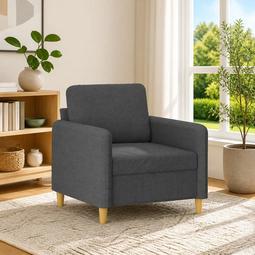 Fabric Sofa Chair Metal Frame 60cm Wide Grey Padded Seat