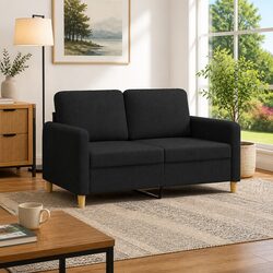 2-Seater Sofa Black 120cm Fabric Living Room Couch Armrest Back Cushions Modern