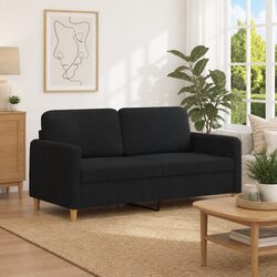 2-Seater Sofa Black 140cm Living Room Couch Fabric Upholstered Settee Modern