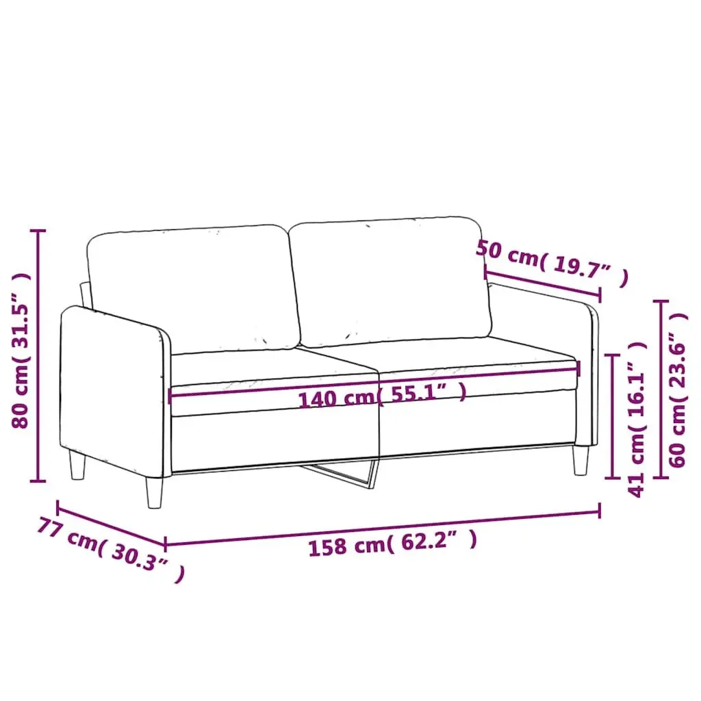 2-Seater Sofa Black 140cm Living Room Couch Fabric Upholstered Settee Modern