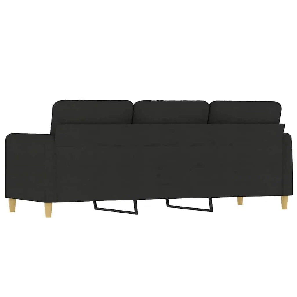 3-Seater Sofa Black Fabric 180cm Living Room Couch Upholstered Lounge Seat