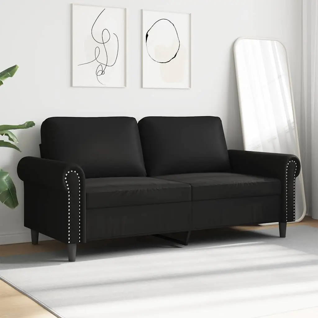 2-Seater Sofa Black 140cm Modern Lounge Couch Faux Leather Seating Furniture