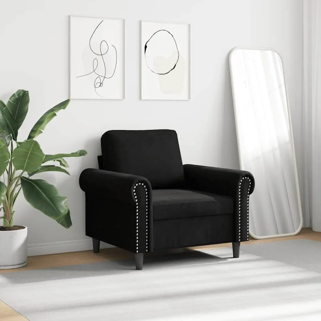 Sofa Chair Velvet 60cm Black Padded Armchair Lounge Seat Furniture Living Room
