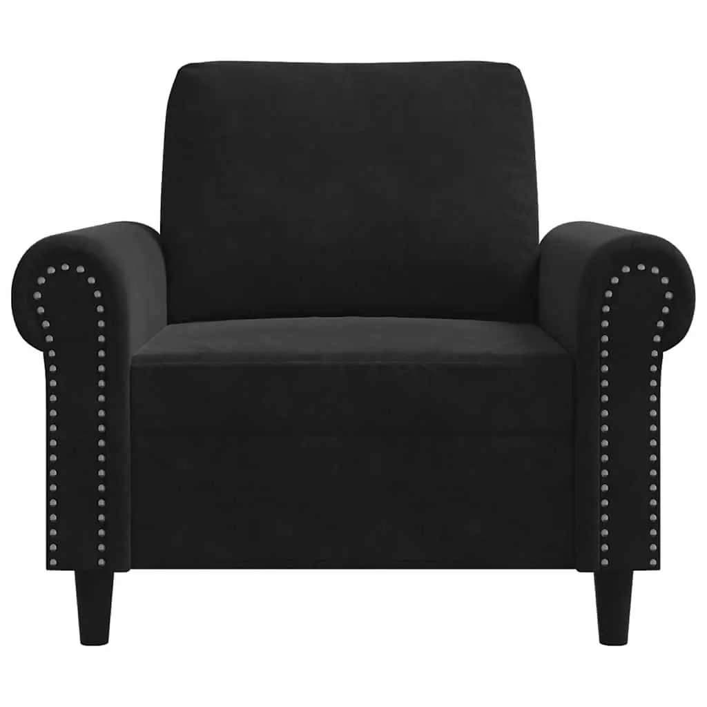 Sofa Chair Velvet 60cm Black Padded Armchair Lounge Seat Furniture Living Room