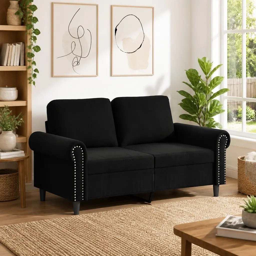2-Seater Sofa Velvet 120cm Black Modern Couch