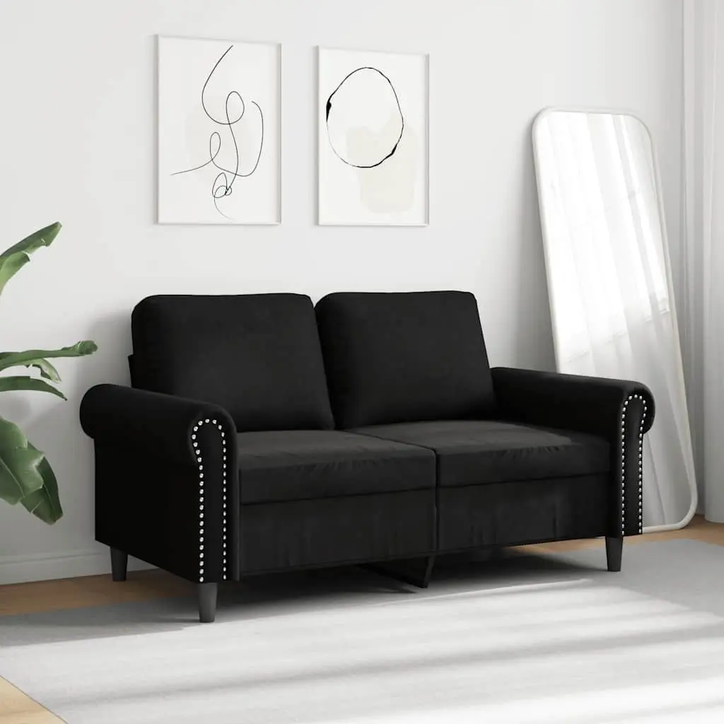 2-Seater Sofa Velvet 120cm Black Modern Couch