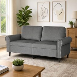 2-Seater Sofa Grey 140cm Modern Living Room Couch Velvet Upholstered Furniture