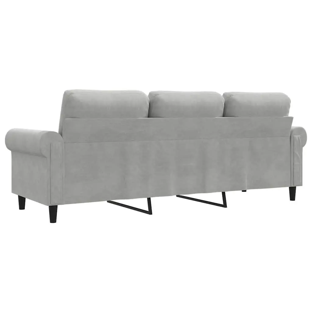 3-Seater Sofa Grey Velvet Living Room Couch Modern Design Comfortable Furniture