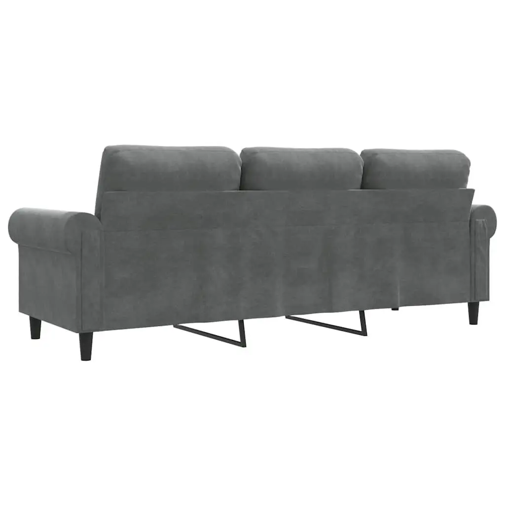 3-Seater Sofa Grey Velvet 180cm Living Room Couch Modern Design Comfortable