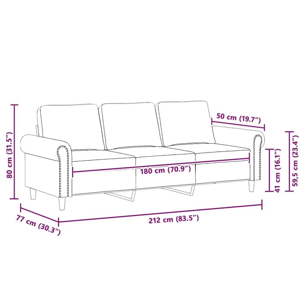 3-Seater Sofa Grey Velvet 180cm Living Room Couch Modern Design Comfortable