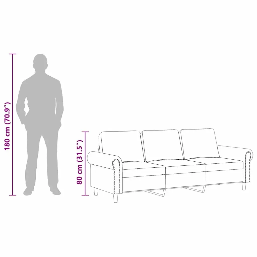 3-Seater Sofa Grey Velvet 180cm Living Room Couch Modern Design Comfortable