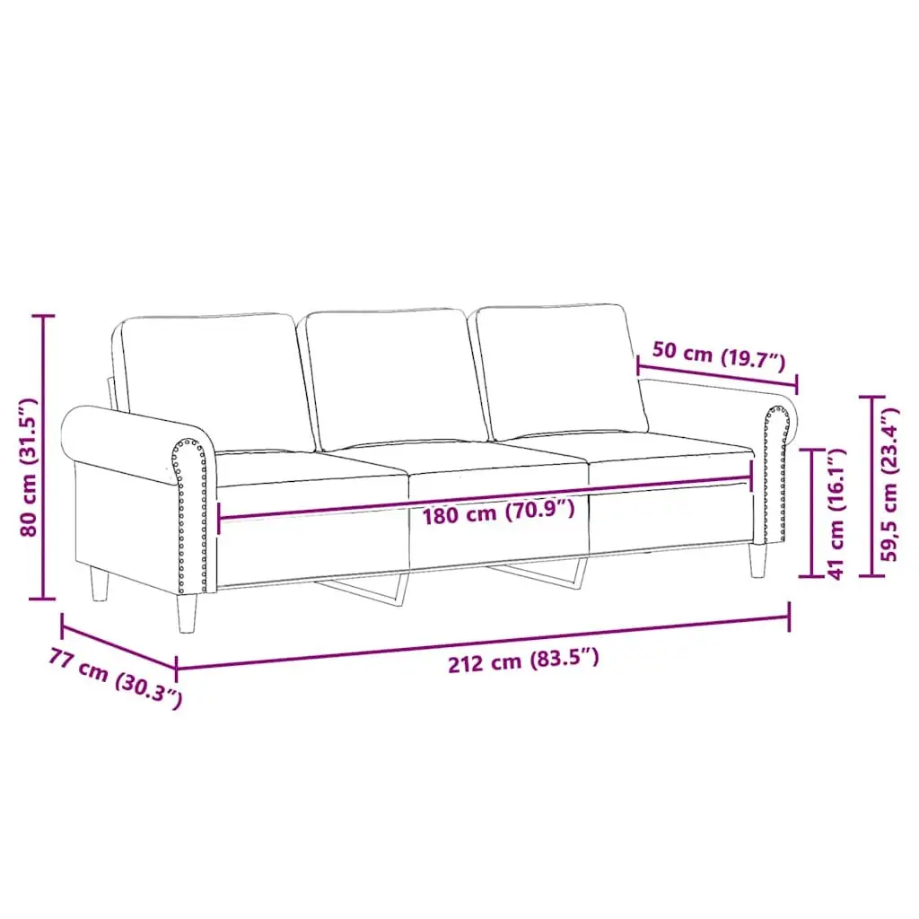 3-Seater Sofa Black 180cm Modern Living Room Couch Velvet Upholstered Settee