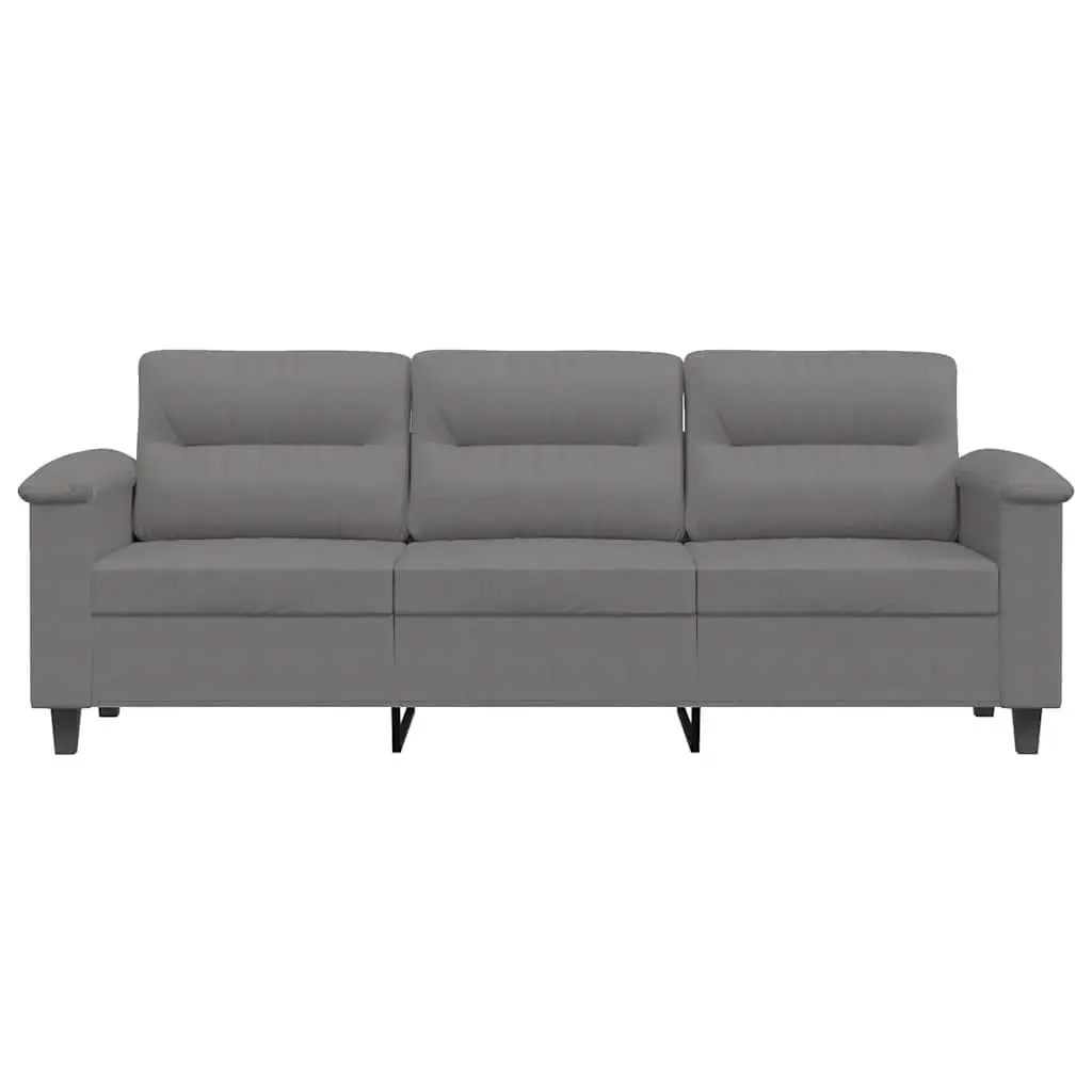 3-Seater Sofa Grey Microfibre Upholstered Lounge Couch Modern Living Room