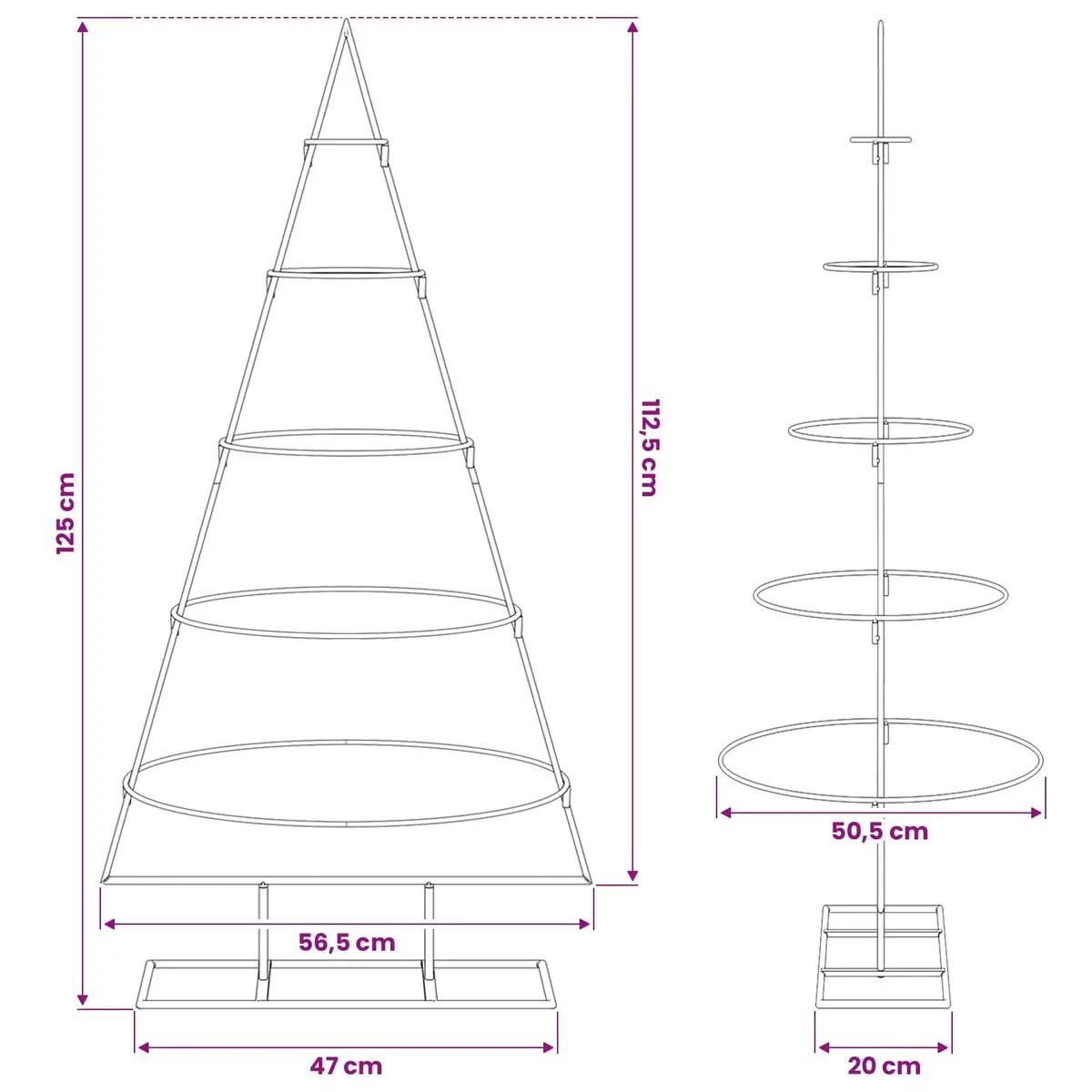 Black Metal Christmas Tree Frame 125cm Modern DIY Decoration Disassemblable