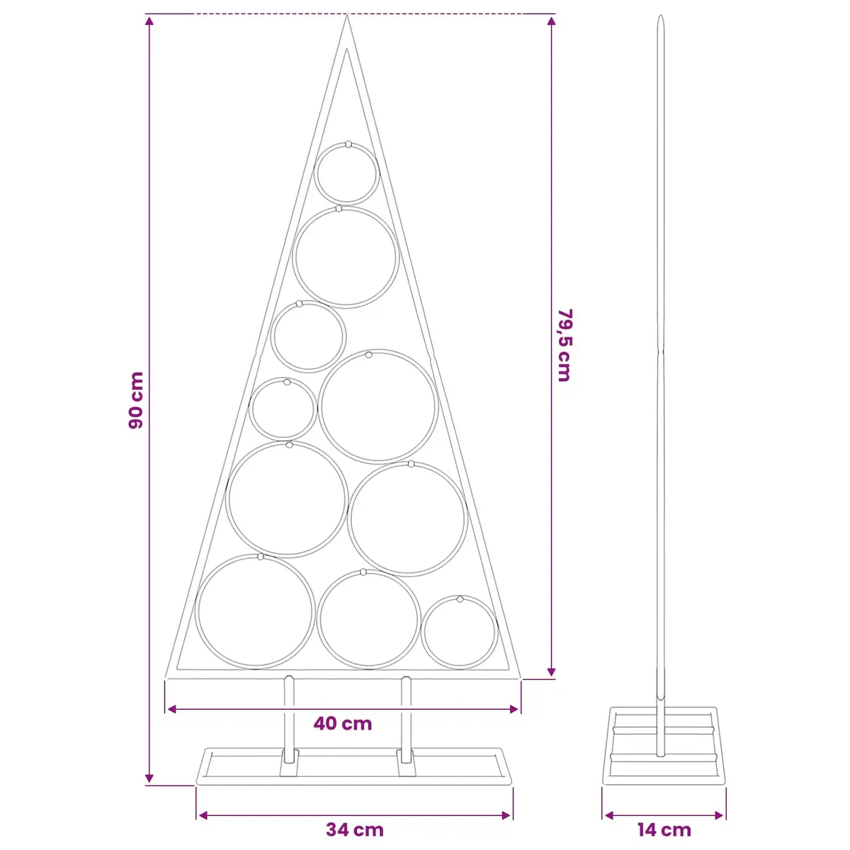 90cmblacksteelchristmastreeframeforDIYmodernholidayhomedecor