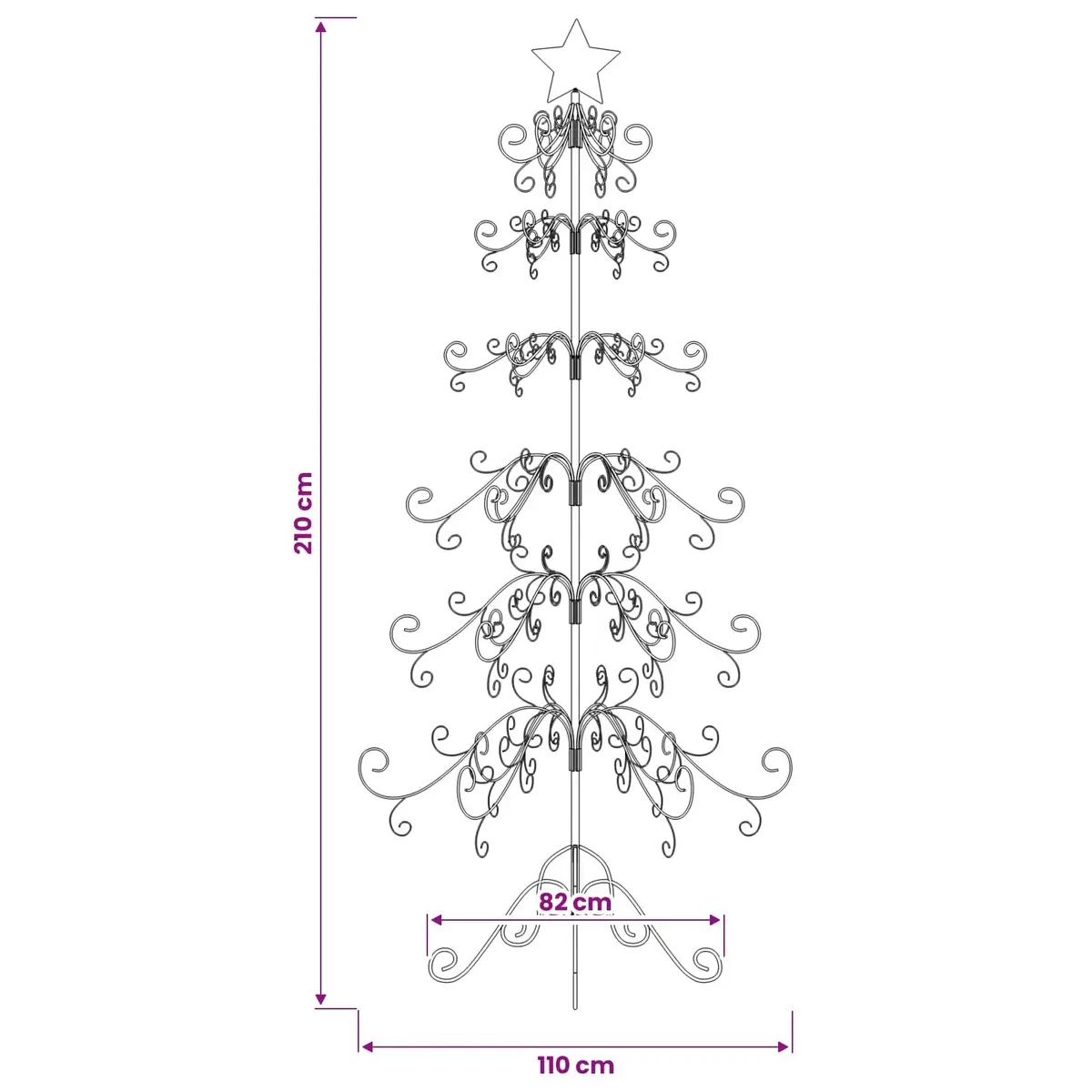 Christmas Tree Frame DIY Black Steel 215cm Customizable Holiday Decoration Stand