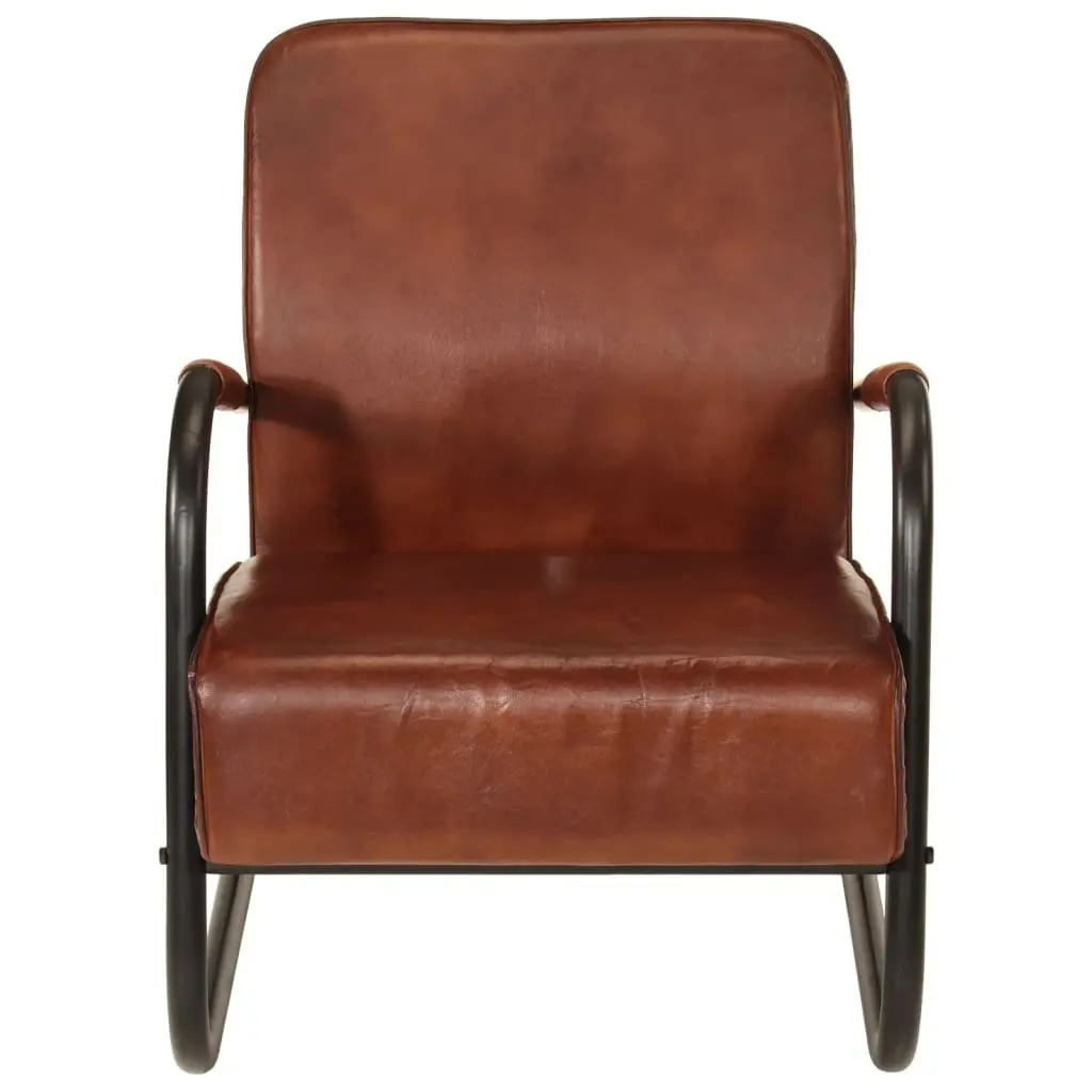 Armchair Real Leather Brown Single Sofa Chair Iron Frame