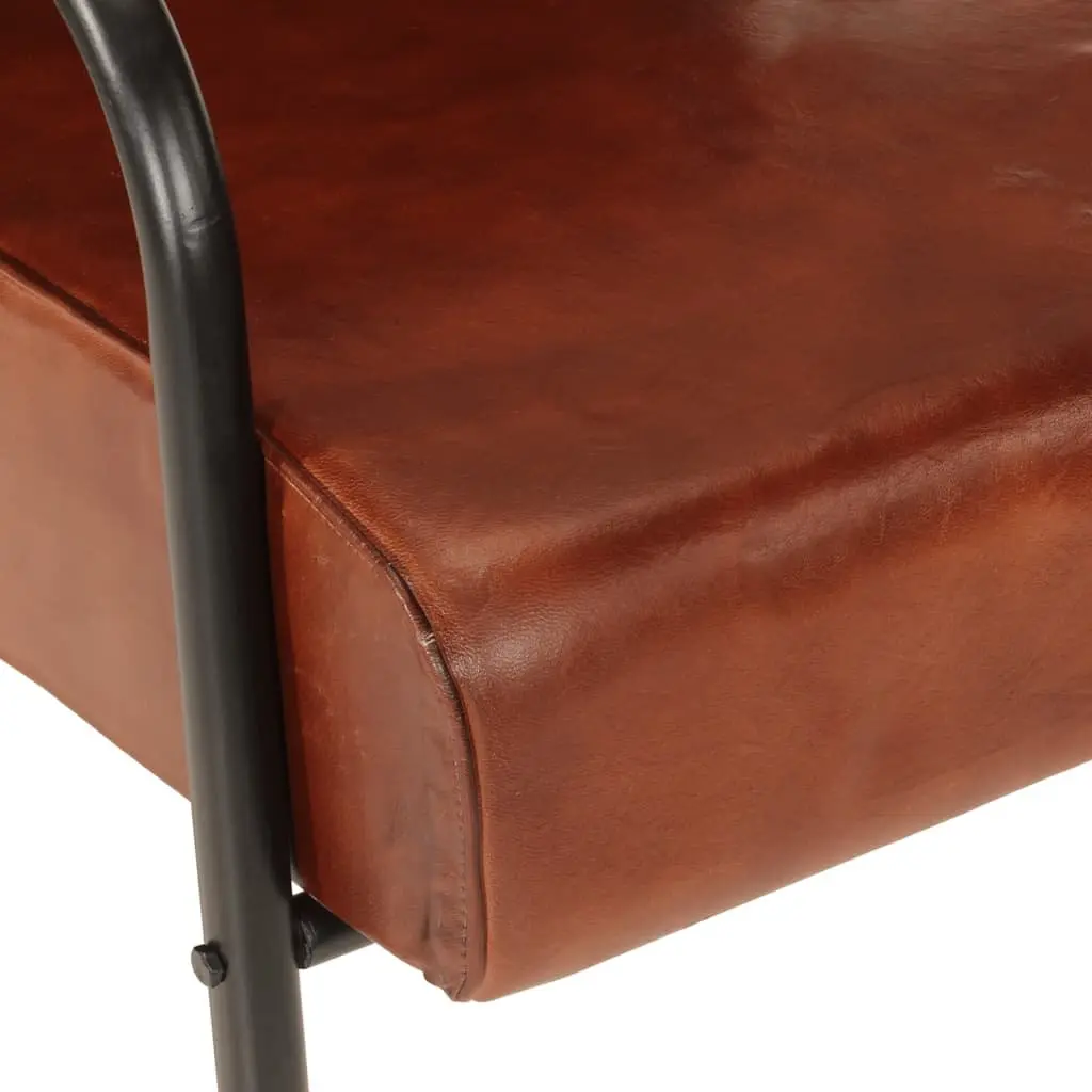 Armchair Real Leather Brown Single Sofa Chair Iron Frame