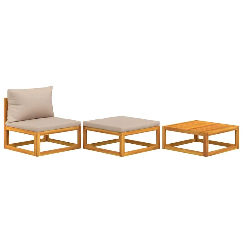 3 Piece Garden Lounge Set Solid Acacia Wood Brown Outdoor Sectional Sofa with Cushions Coffee Table