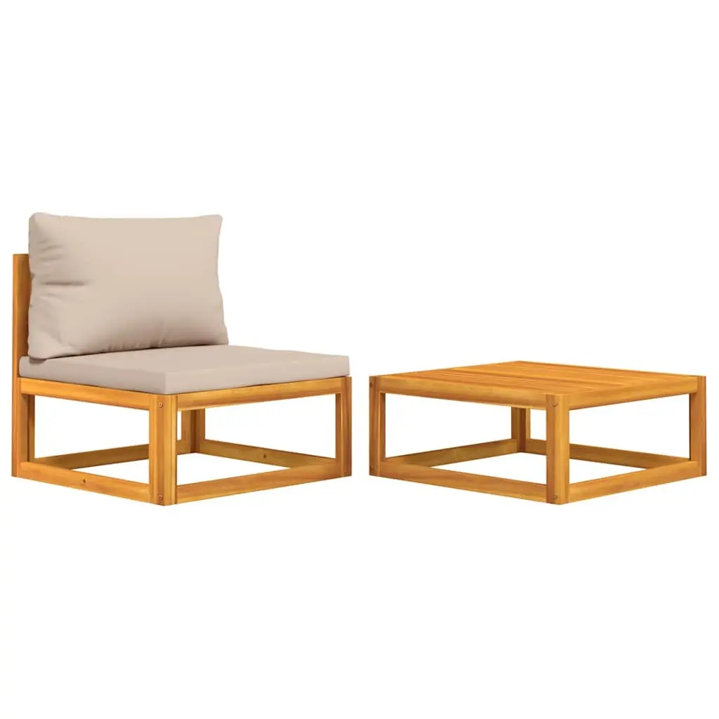 2 Piece Outdoor Garden Sofa Set with Cushions Coffee Table Solid Wood Lounge