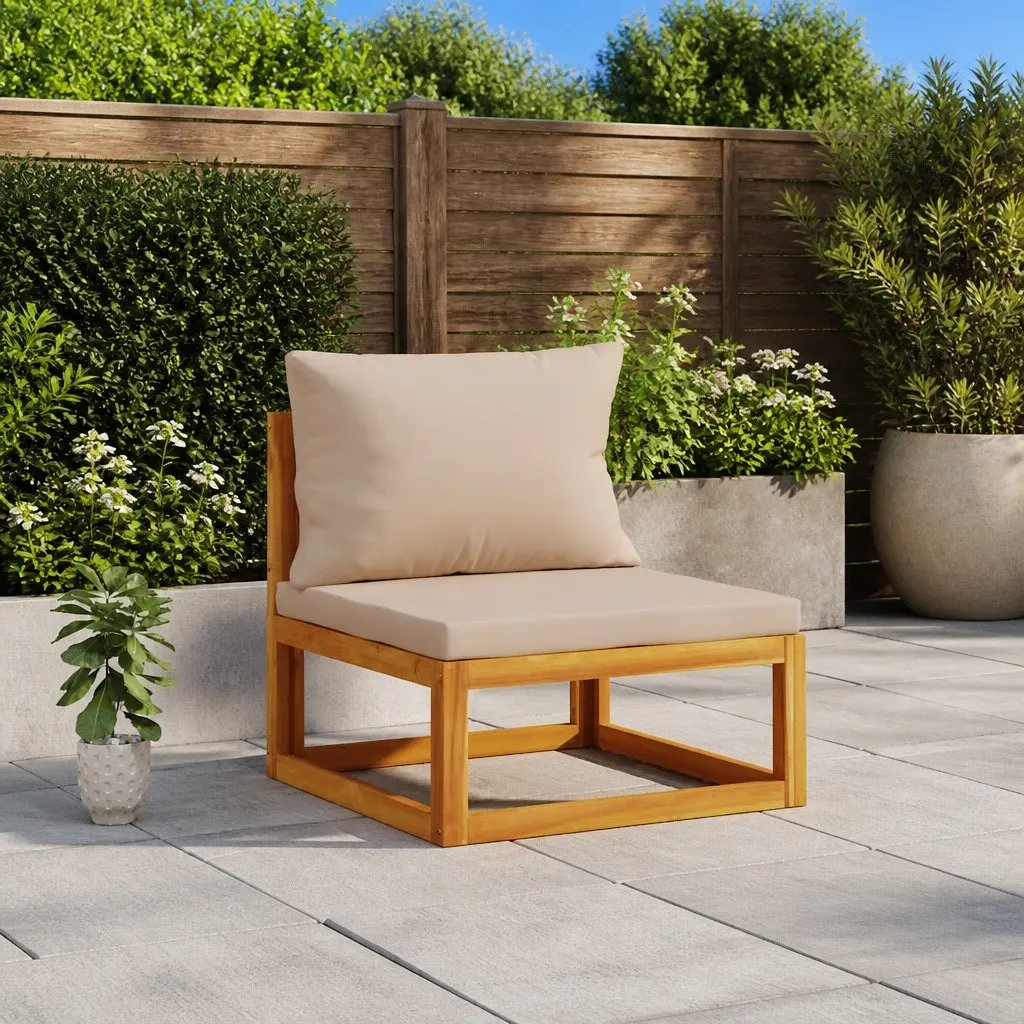Modular Sectional Garden Sofa Solid Acacia Wood with Thick Taupe Cushions for Outdoor and Indoor Spaces