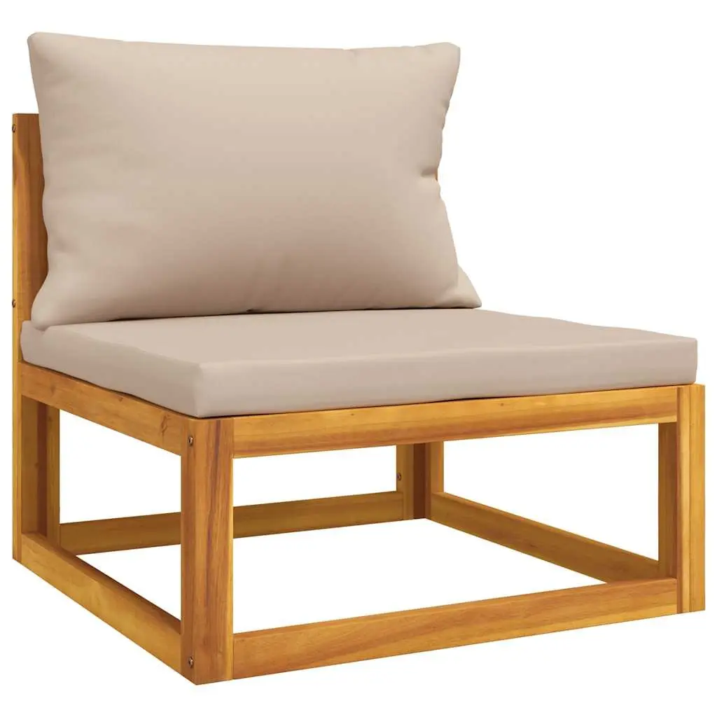 Modular Sectional Garden Sofa Solid Acacia Wood with Thick Taupe Cushions for Outdoor and Indoor Spaces