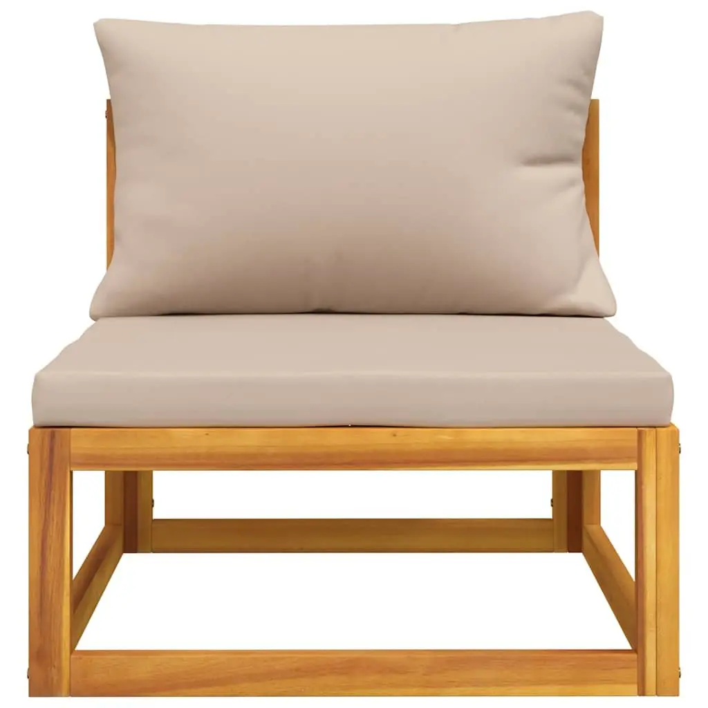 Modular Sectional Garden Sofa Solid Acacia Wood with Thick Taupe Cushions for Outdoor and Indoor Spaces