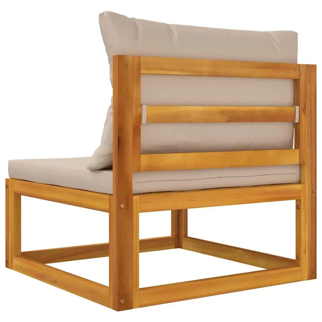 Modular Sectional Garden Sofa Solid Acacia Wood with Thick Taupe Cushions for Outdoor and Indoor Spaces