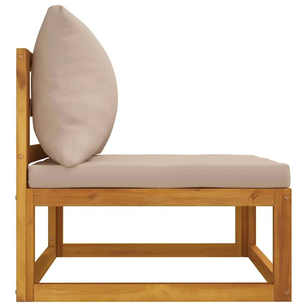 Modular Sectional Garden Sofa Solid Acacia Wood with Thick Taupe Cushions for Outdoor and Indoor Spaces