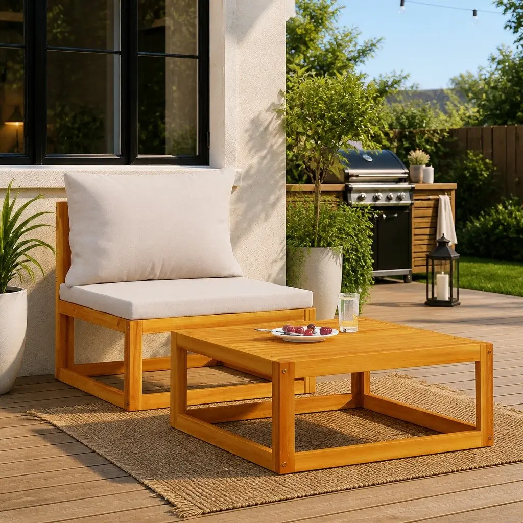Outdoor Sectional Sofa Set with Coffee Table Cushions Grey Garden Lounge