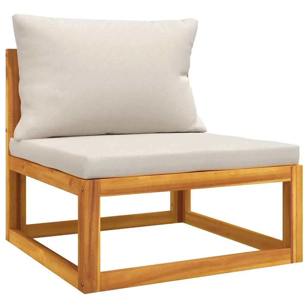 Outdoor Sectional Middle Sofa Solid Acacia Wood Grey Cushions