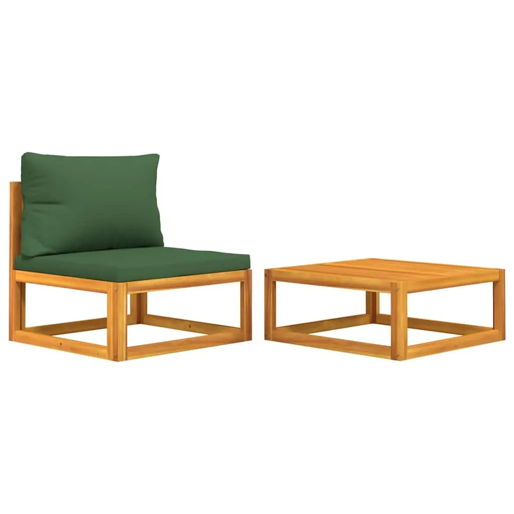 Garden Lounge Sofa Set 2 Piece Modular Solid Acacia Wood with Cushions and Coffee Table Green