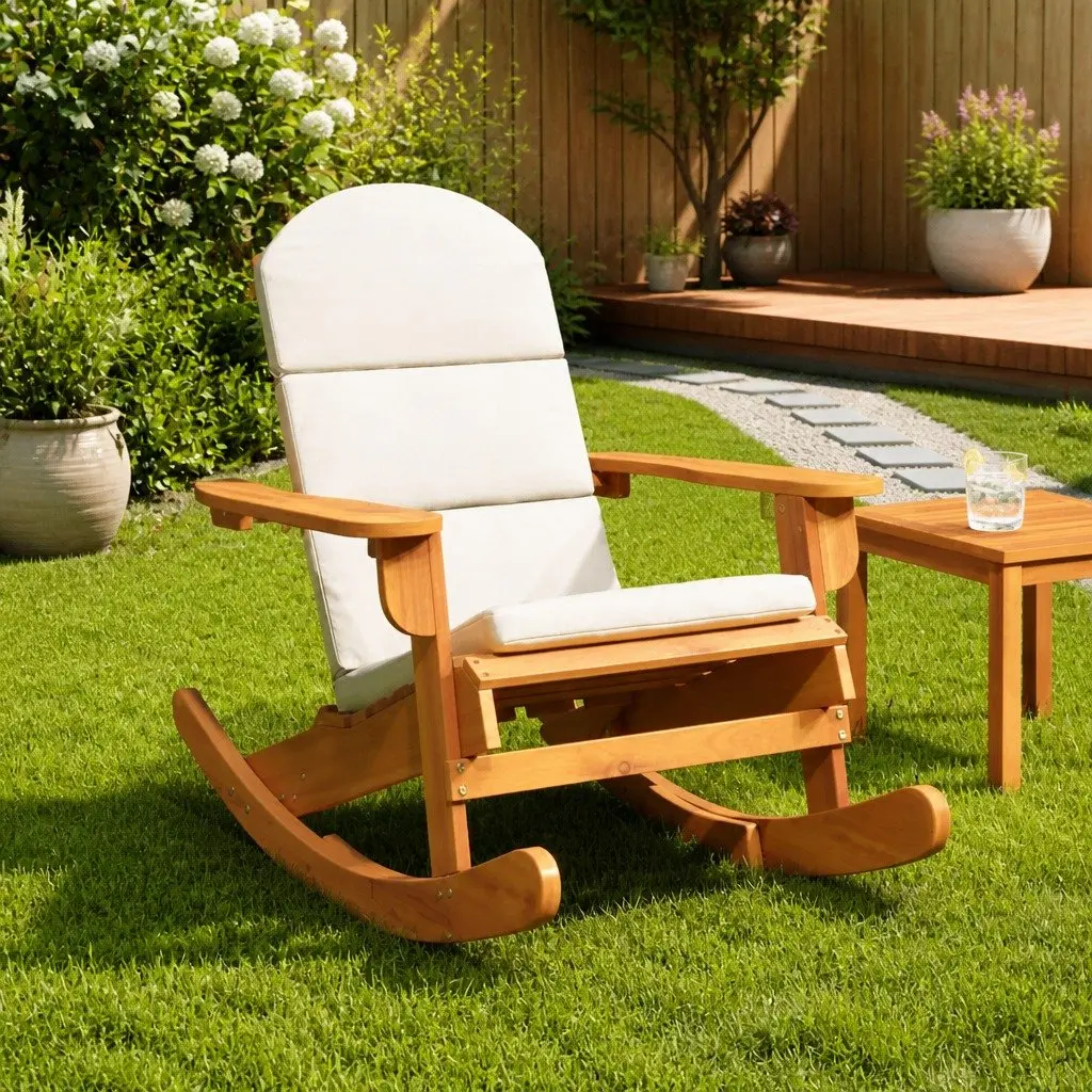 Adirondack Rocking Chair Solid Acacia Wood Brown Outdoor Garden Patio Lounge Seat