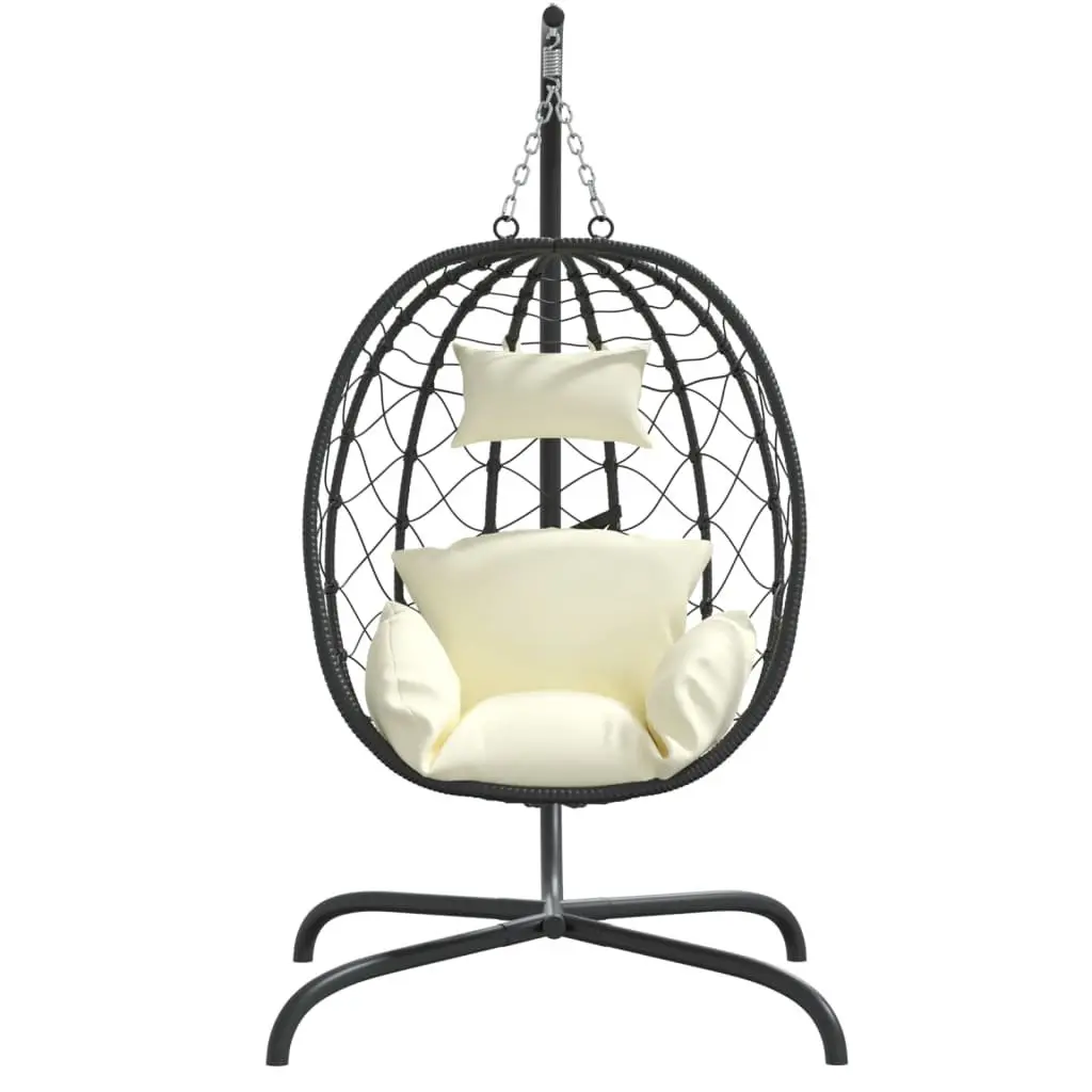 Hanging Egg Chair Cream Outdoor Rattan Swing with Padded Cushion for Relaxation