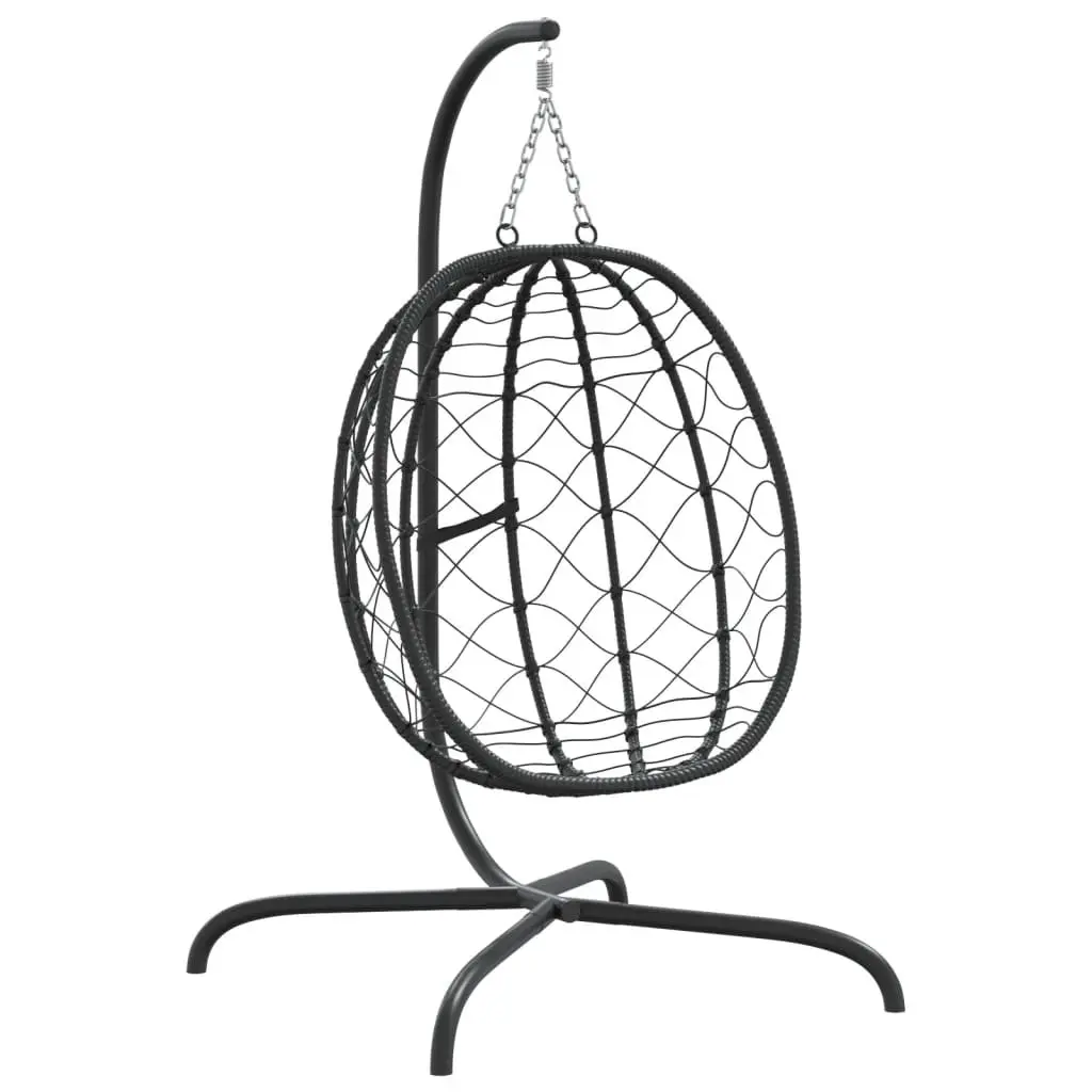 Hanging Egg Chair Cream Outdoor Rattan Swing with Padded Cushion for Relaxation