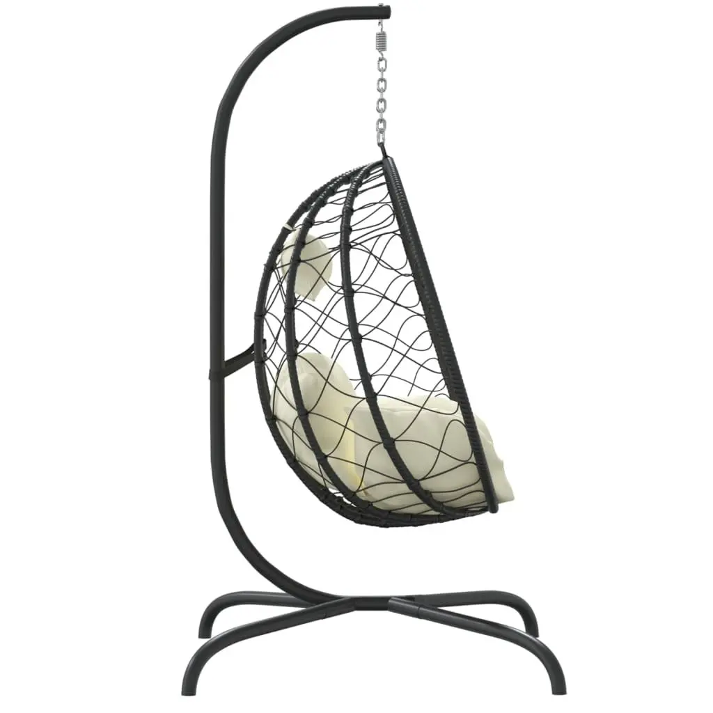 Hanging Egg Chair Cream Outdoor Rattan Swing with Padded Cushion for Relaxation